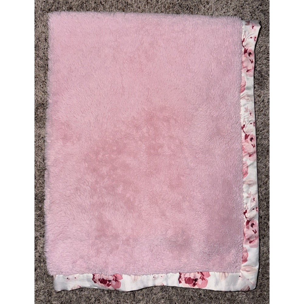 Gerber Modern Moments Baby Blanket Pink Plush Satin Trim Floral Roses Lovey